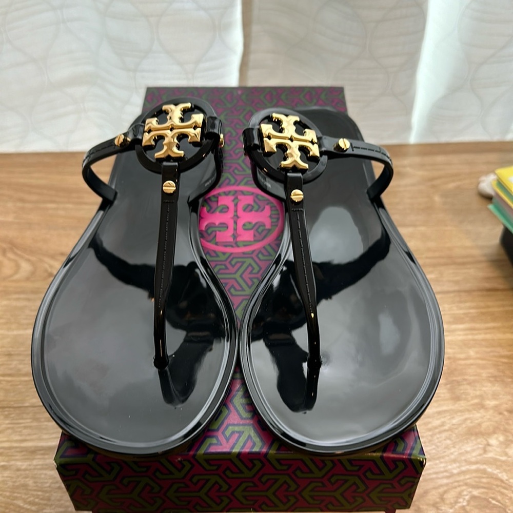 NIB Tory Burch Mini Miller Jelly Thong Sandals BLACK AUTHENTIC